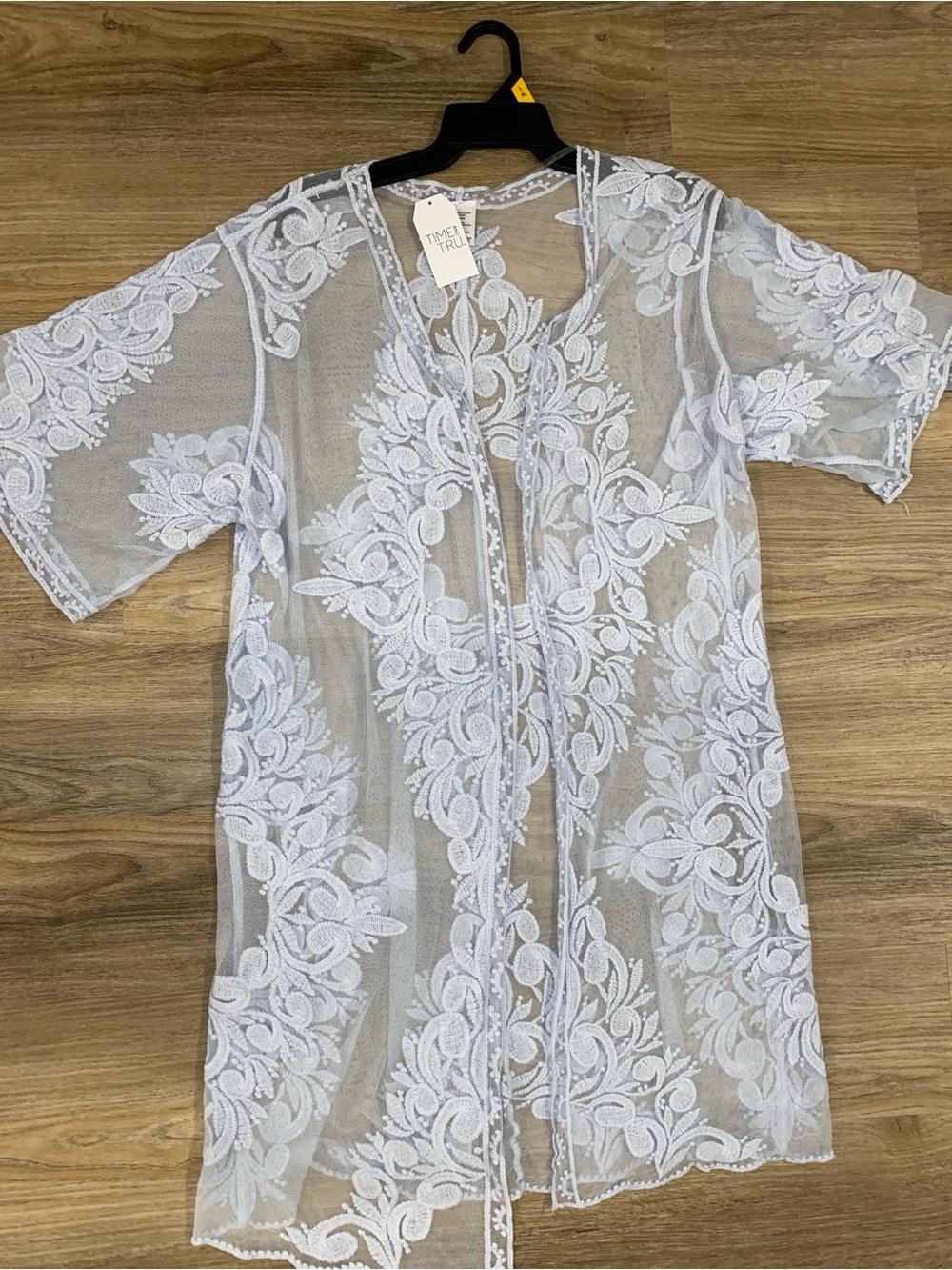 Time and Tru Light Blue Lace Kimono Robe